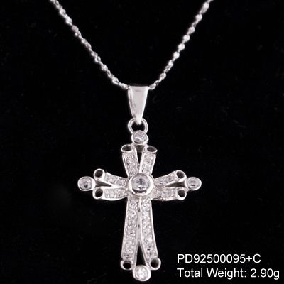 Italy .925 Silver Necklace w/ CZ Cross Charm Pendant  