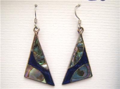 Alpaca Mexico Silver & Abalone Dangle Earrings New  