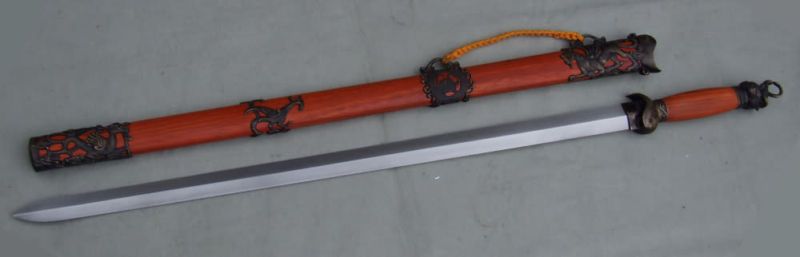 Basaltic sword, pattern welded steel black copper equipment panorama