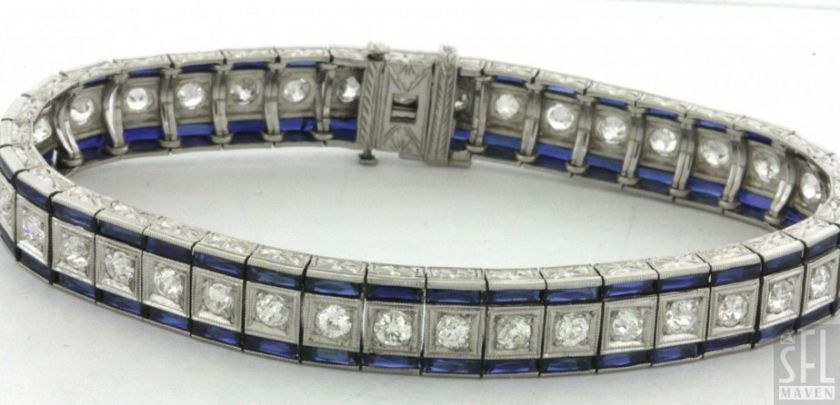 ANTIQUE ART DECO PLATINUM 11.60CT DIAMOND AND SAPPHIRE LINE BRACELET 