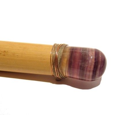 FLUORITE WAND IDC Rattan Wood Purple Stone Massage 02  