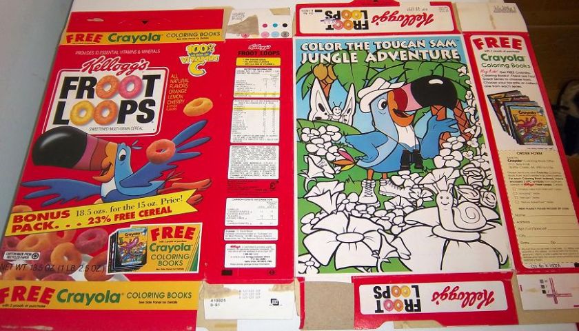 1991 Froot Loops Free Crayola Coloring Cereal Box vvv87  