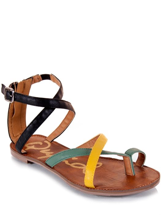 NEW QUPID Women Casual Gladiator Colorblock Flat Sandal black Green 