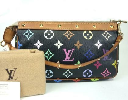 AUTH LOUIS VUITTON MULTI COLOR MONOGRAM BLACK POCHETTE ACCESSORIES 