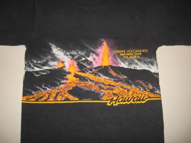 vintage 1989 HAWAII VOLCANOES PARK KILAUEA T Shirt SMALL neon tourist 