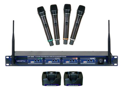 VocoPro UHF 5805 4 Channel Rechargeable Wireless Microphone FCC 