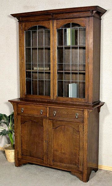 Antique Tall Solid Oak Bookcase Bookshelf w/ Cabinet g78  