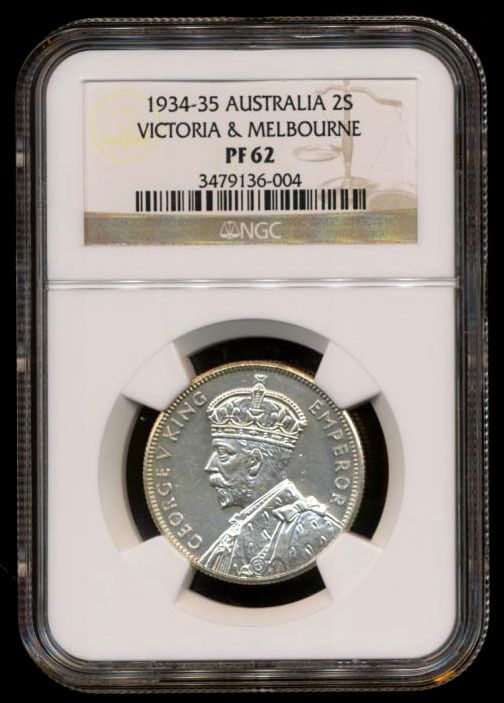 RARE 1934 35 AUSTRALIA CENTENNIAL FLORIN PROOF (NGC PF62) LOW PRICE 