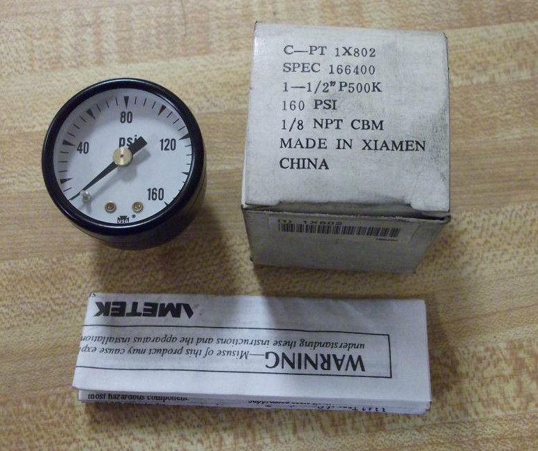 AMETEK US GAUGE PANEL MOUNT PRESSURE GAUGE 1X802 1 1/2  160 PSI NIB 