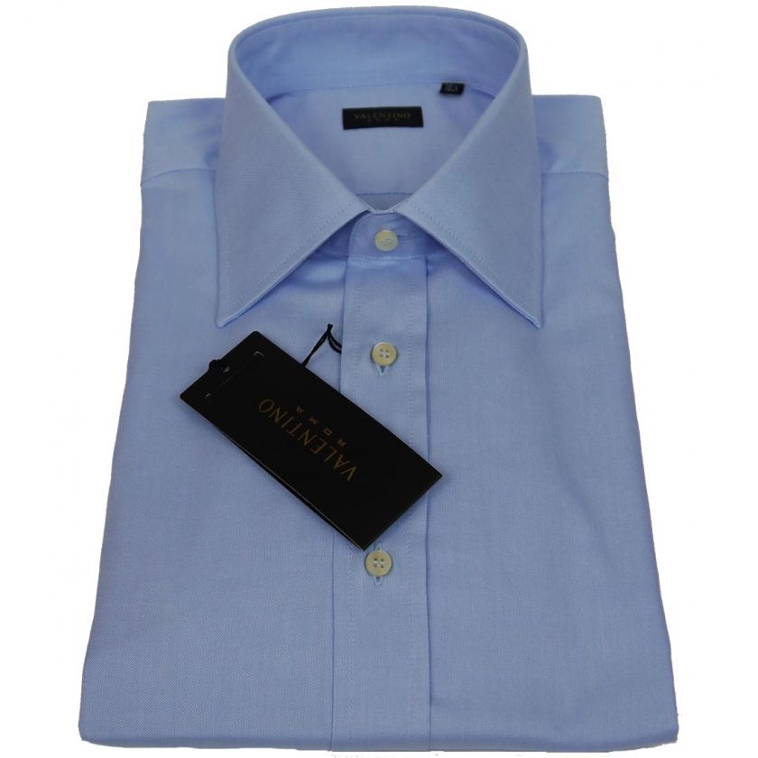 NWT $299 VALENTINO SOLID LIGHT BLUE MENS DRESS SHIRT ITALIAN COLLAR 