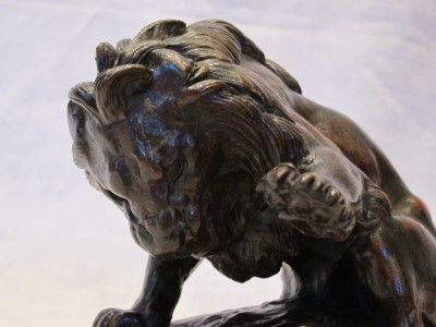 19th C. Antoine Louis Barye LION au SERPENT No 3 Bronze Statue 