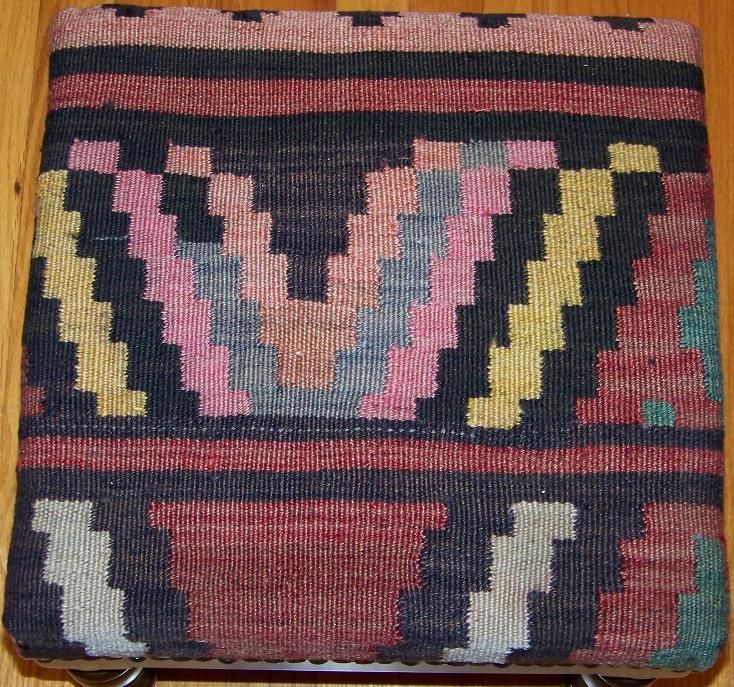 Turkish Antique Kilim Upholstered Ottoman/Footstool  