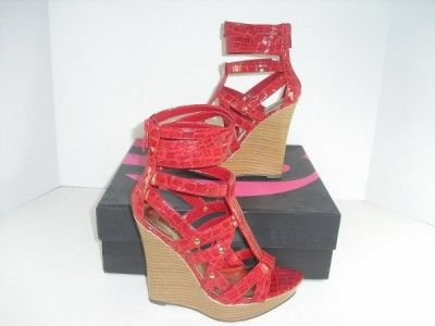 Michael Antonio 6 M Heidy Red Croc Open Toe Wedge Platform Heel Womens 