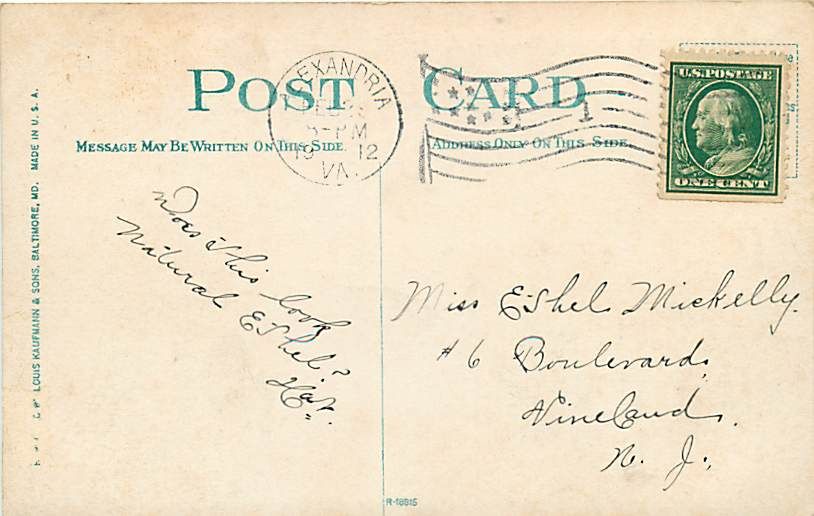 VA ALEXANDRIA UNION STATION MAILED 1912 R50993  