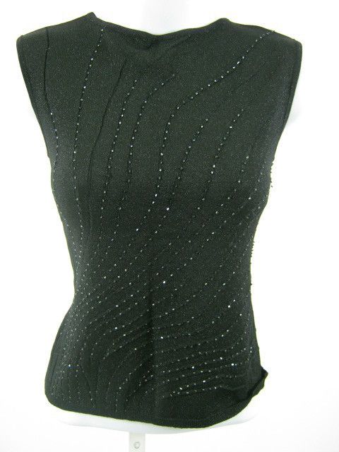 KAY UNGER Black Beaded Sleeveless Tank Shirt Top Sz S  