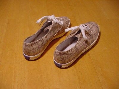 Keds Champion Ladies Khaki Plaid Fabric Sneakers  