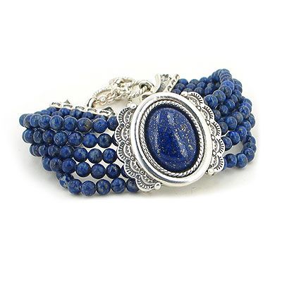 Strand  Lapis Bead Sterling Silver Concha Bracelet  