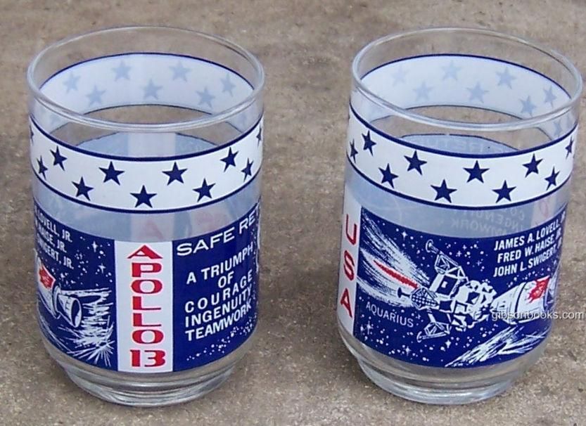 Two Vintage Apollo 13 Safe Return Aquarius Glasses  