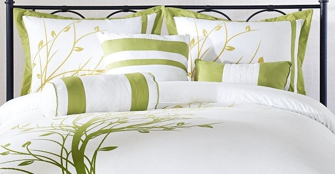 pcs Flocking Gradation Green Tree on White Duvet Cover Set King New 