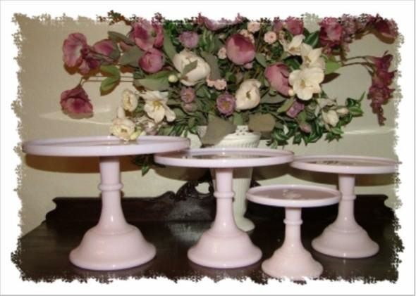 Pink Milk Glass Pedestal Stackable/Tier Cake Plate  