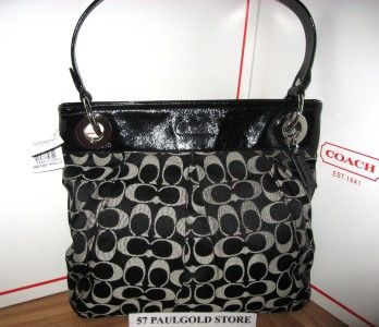 NWT COACH ASHLEY SIGNATURE HIPPIE BAG PURSE BLK/WT 17599~100% 