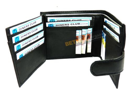 Mens soft Leather Wallet Black or Brown 14 Credit card slots ID press 