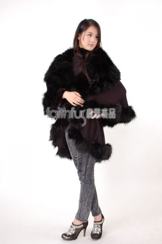 Cashmere Cape Wrap Shawl Poncho E Fox Fur Fully Trimmed  