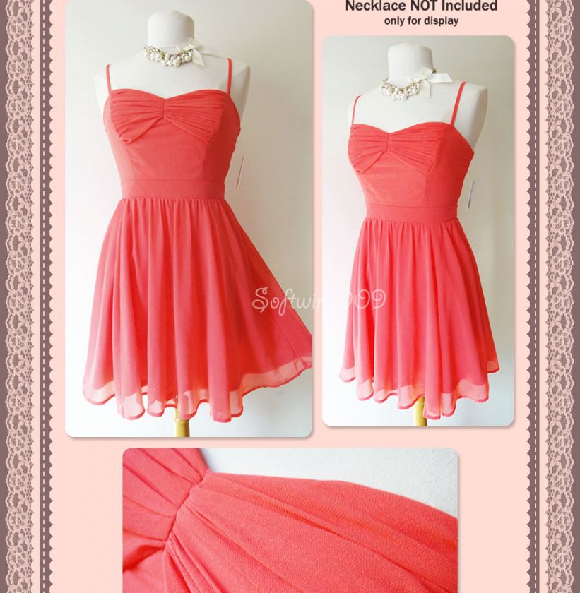 NEW Forever 21 Bright Coral Sweetheart Pleated Chiffon Flirty Skirt 