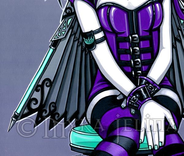 Purple Cyber Goth Fairy Art Original PAINTING Reagan  