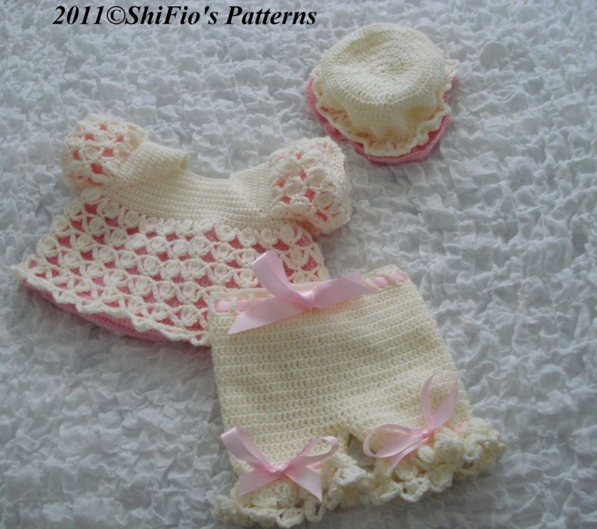 BABY GIRL CROCHET PATTERN 3 SIZES CROCHET PATTERNS #194 By ShiFios 