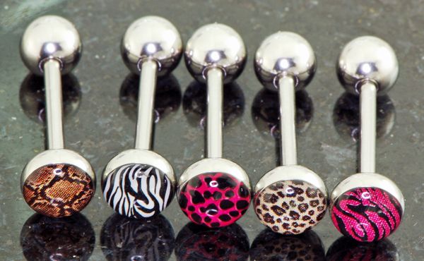   Print Leopard Skin, Zebra,Snake Skin Logo Steel Tongue Rings  