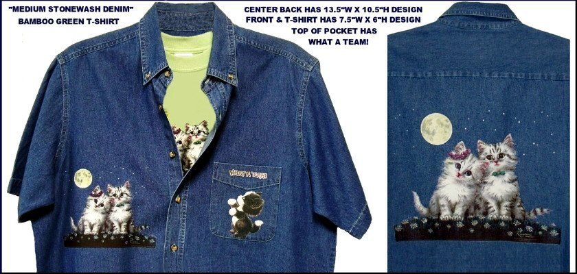 NEW~ DENIM SET (DENIM SHIRT + SS T SHIRT) ~ CATS / FULL MOON 