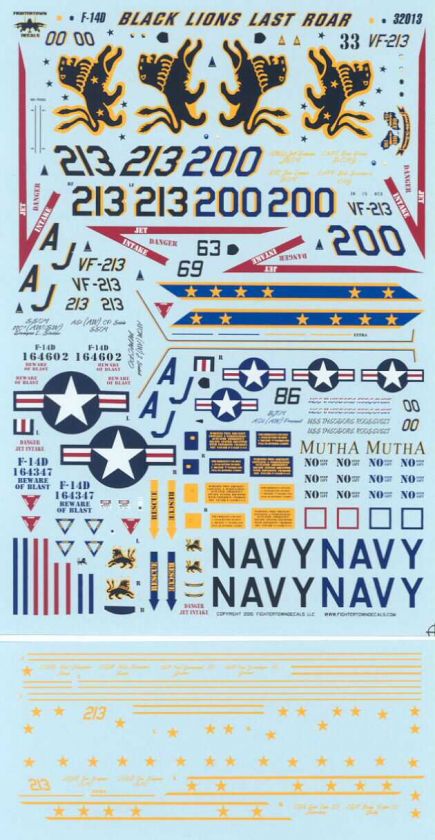 Fightertown Decals 1/32 F 14 TOMCAT BLACK LIONS LAST ROAR VF 213 Last 