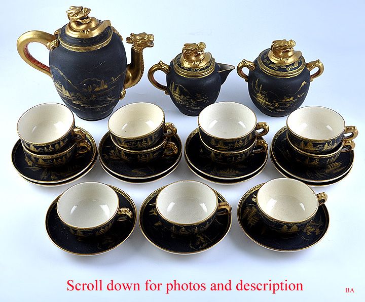 JAPANESE MEIJI GILT MT FUJI PORCELAIN 25 pc. TEA SET  