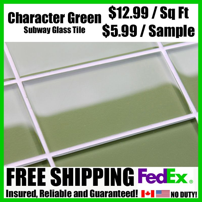 Character Green 3x6 Glass Subway Tile Shower/Kitchen  