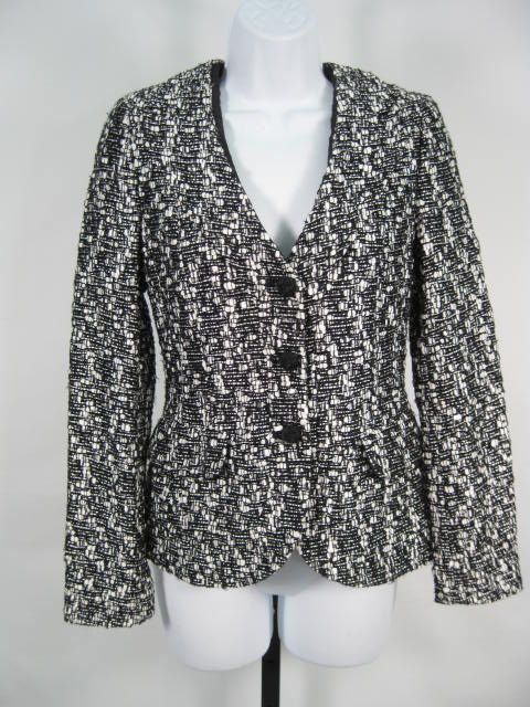 RENA LANGE Black/White Tweed Long Sleeved Blazer Sz 4  