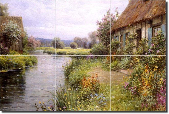 Knight River Flowers Landscape Ceramic Tile Mural Art  