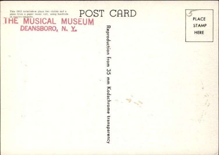   NY Musical Museum Nickelodeon Player Piano Old Postcard  