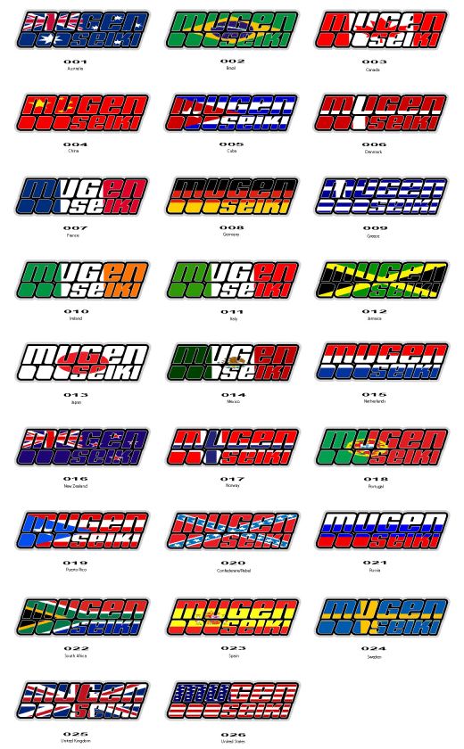 Custom printed Mugen Seiki with Country Flag decals  