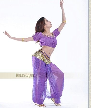 FANCYQUBE SEXY SEQUIN BELLY DANCE COSTUME TOP +SEQUIN BALLON PANTS BD 