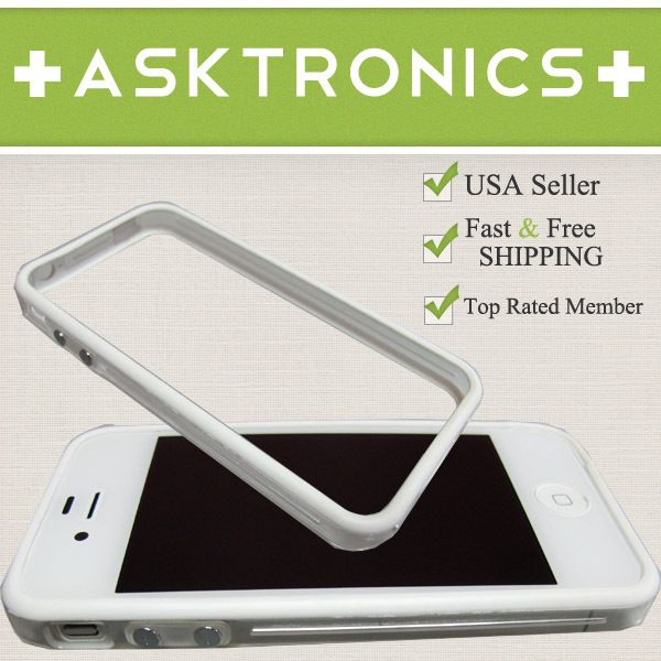 FOR IPHONE 4 4G CLEAR BUMPER CASE COVER SKIN WITH WHITE TRIM AND METAL 