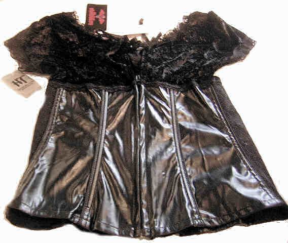 TRIPP~ BLACK PLEATHER & VELVET GROMMET CORSET SMALL  