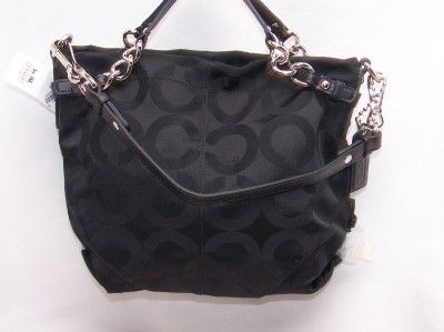 COACH NWT BLACK Op Art Sateen Brooke Signature Duffel Hobo Bag 18803M 