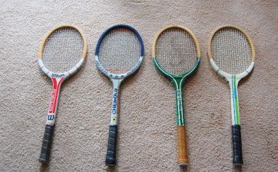 Lot 4 VTG Wood Tennis Racquet Chris Evert Rod Laver  