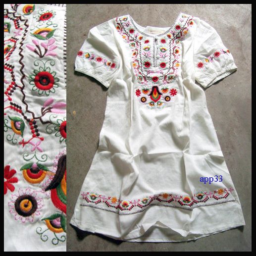 Vtg 70s Embroidered MEXICAN Hippie dress BOHO LONG TOP  