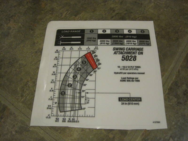 Skytrak 5028 Load Chart Decal with swing carriage  