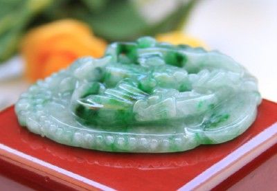   Natural A Grade Non treated Jadeite Green Jade 5 Bats Pendant  