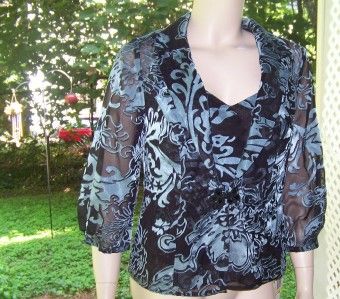 ALEX EVENINGS M PACIFIC BLUE/BLACK 2PC BURNOUT TWINSET TOP M NWT $119