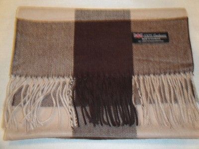   Cashmere Scarf Brown Tan Warm Scotland Wool Plaid Scarf C28  