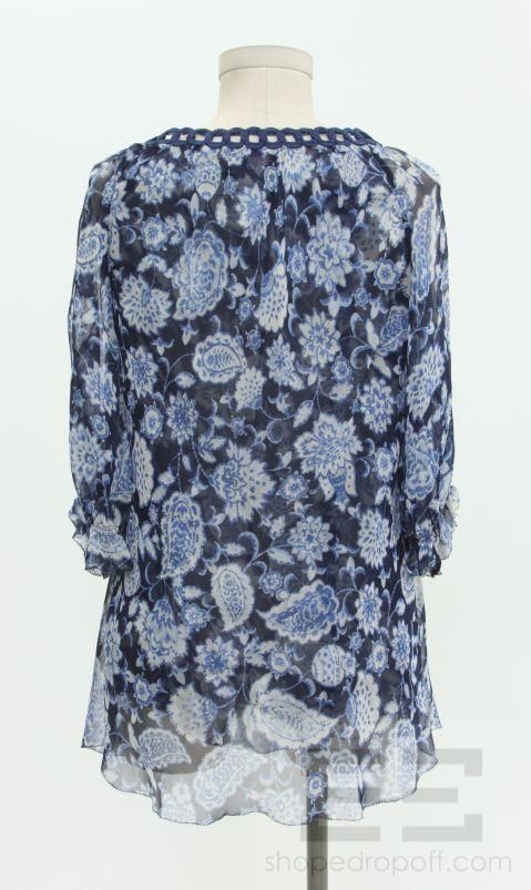 Cynthia Cynthia Steffe Blue & Beige Floral Paisley Print Silk Top Size 